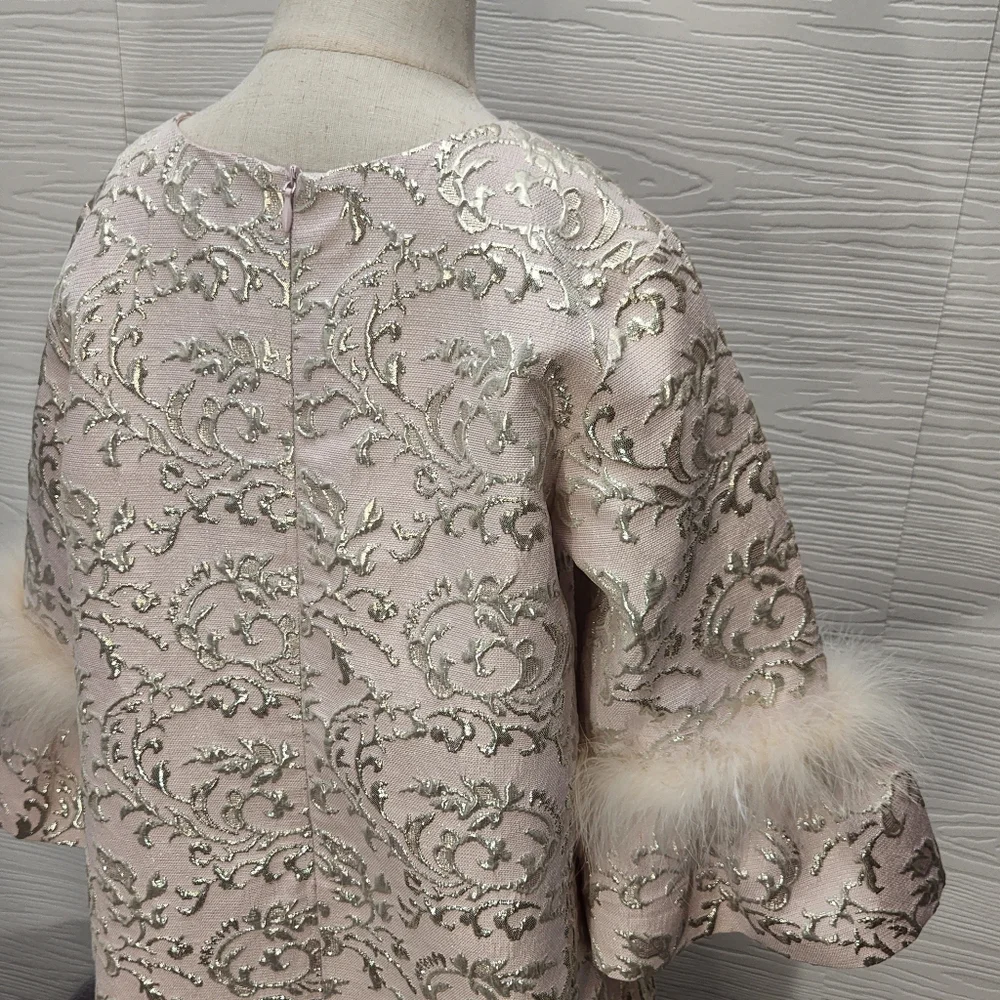 Halabaloo Dress Bell Sleeves Faux Fur Light Pink Silver Detail Read Description
